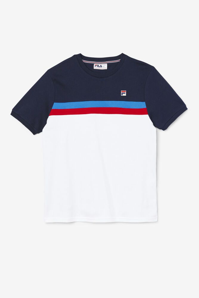 Fila T-Shirt Mens White/Navy Exempt Crew - Ireland 28096-RZNO